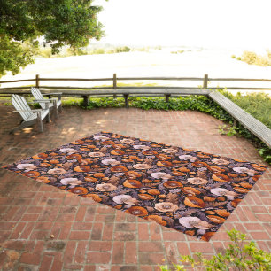 Moody poppies on black pattern outdoor rug