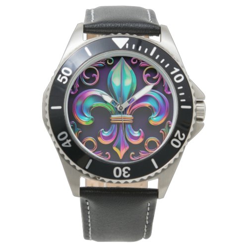 Moody Purple and Teal Fleur de Lis Watch