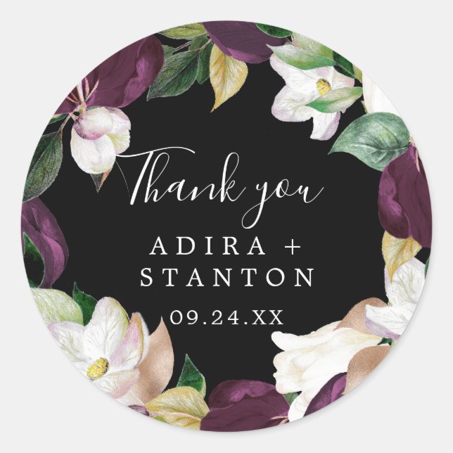 Moody Purple Black Thank You Wedding Favor Sticker (Front)