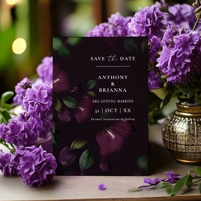 Moody Purple Bloom Grunge Save the date Wedding Invitation (Creator Uploaded)