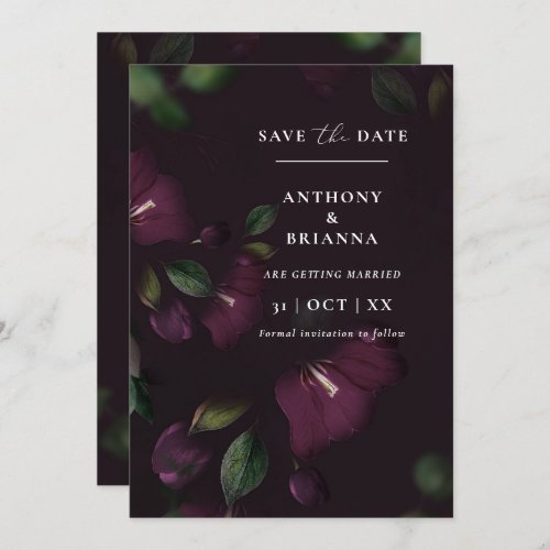 Moody Purple Bloom Grunge Save the date Wedding Invitation