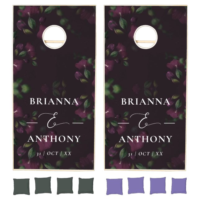 Moody Purple Bloom Grunge Wedding  Cornhole Set (Set)