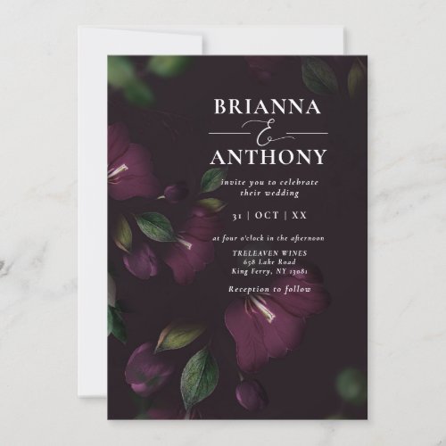 Moody Purple Bloom Grunge Wedding Invitation