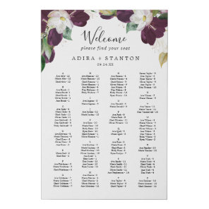 Moody Purple Blooms Alphabetical Seating Chart Faux Canvas Print