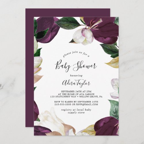 Moody Purple Blooms Baby Shower Invitation