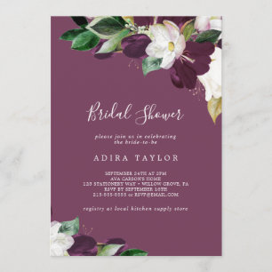 Moody Purple Blooms Berry Bridal Shower Invitation