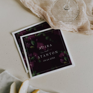 Moody Purple Blooms Black Pattern Wedding Napkins