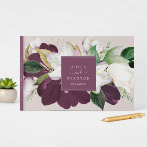Moody Purple Blooms  Blush  Berry Wedding Guest Book