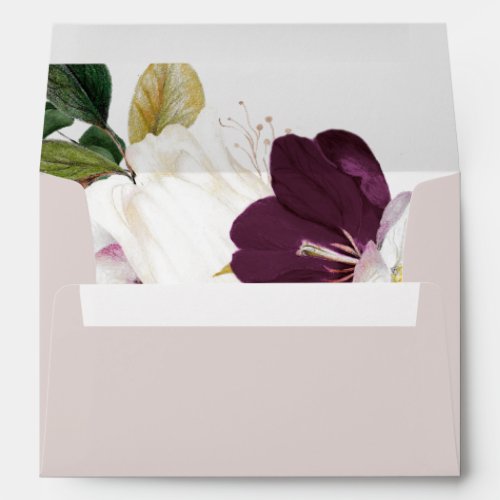 Moody Purple Blooms  Blush Wedding Invitation Envelope