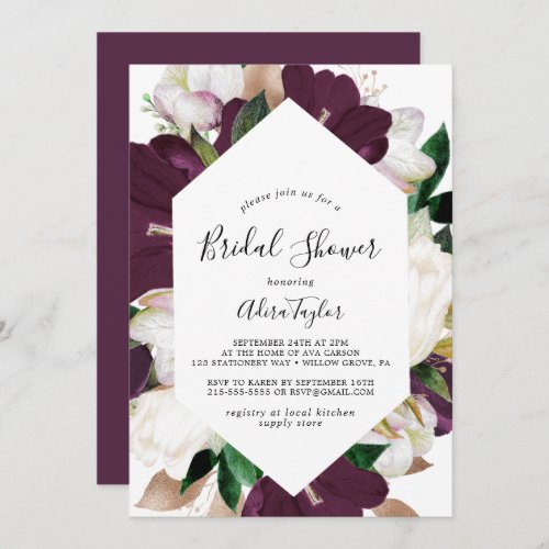 Moody Purple Blooms Bridal Shower Invitation