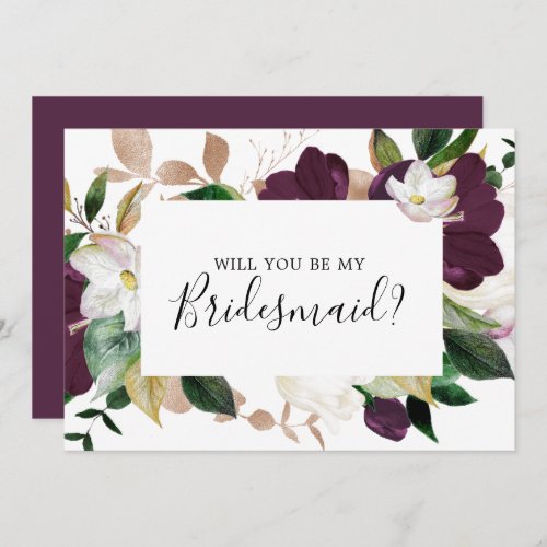 Moody Purple Blooms Bridesmaid Proposal Card