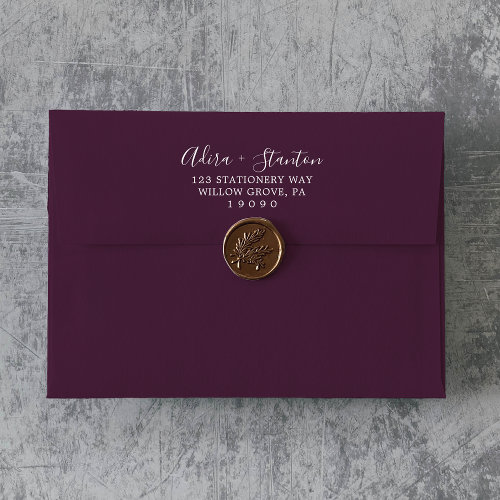 Moody Purple Blooms Coordinate  Plum Wedding Envelope