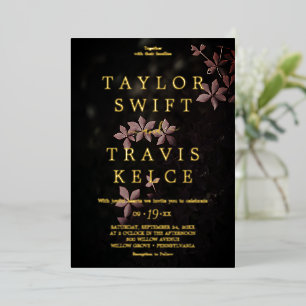 Moody Purple Blooms   Foil Black Pattern Wedding  Invitation
