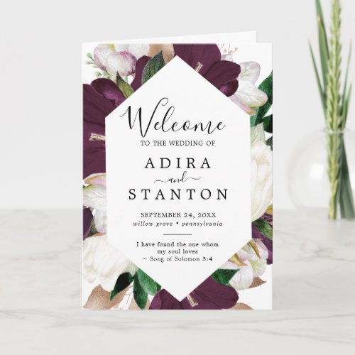 Moody Purple Blooms Folded Wedding Program