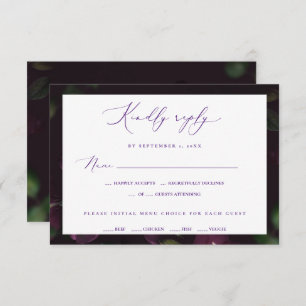 Moody Purple Blooms Gothic Wedding RSVP Card