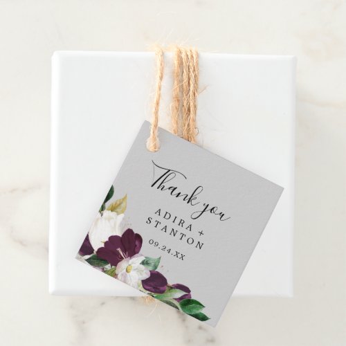 Moody Purple Blooms  Gray Thank You Favor Tags