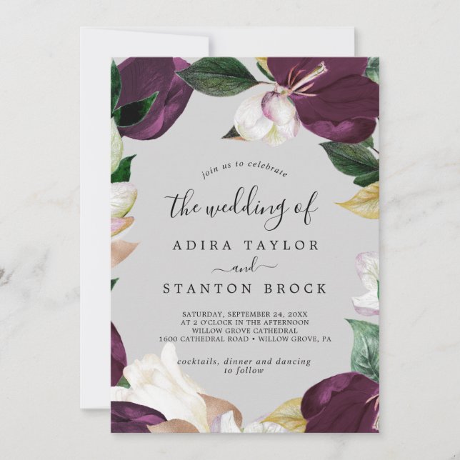 Moody Purple Blooms | Gray The Wedding Of Invitation (Front)