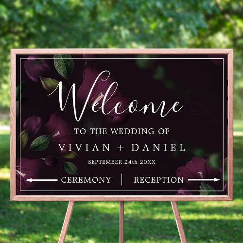 Moody Purple Blooms Pattern Arrows Welcome Poster