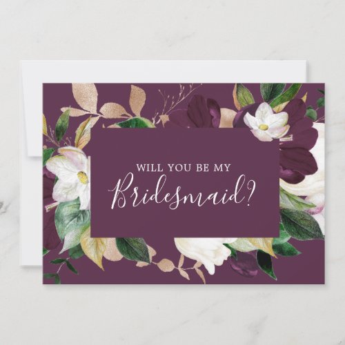 Moody Purple Blooms Plum Bridesmaid Proposal Card