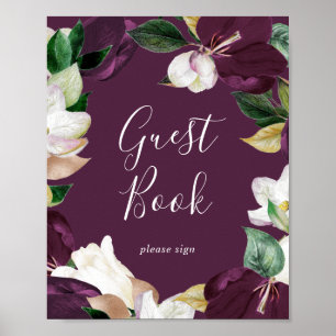 Moody Purple Blooms Plum Guest Book Sign