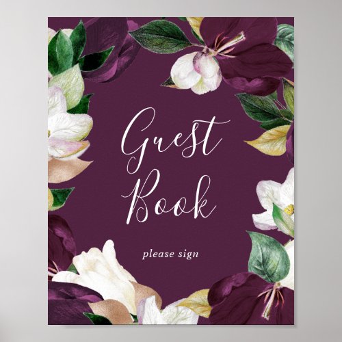 Moody Purple Blooms  Plum Guest Book Sign