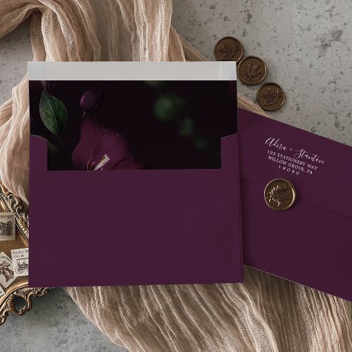 Moody Purple Blooms  Plum Purple Pattern Wedding Envelope