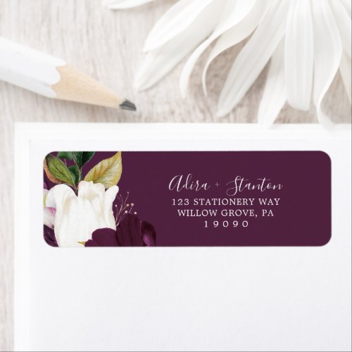 Moody Purple Blooms  Plum Return Address Label