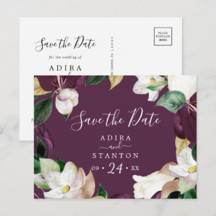 Moody Purple Blooms Plum Save the Date Postcard