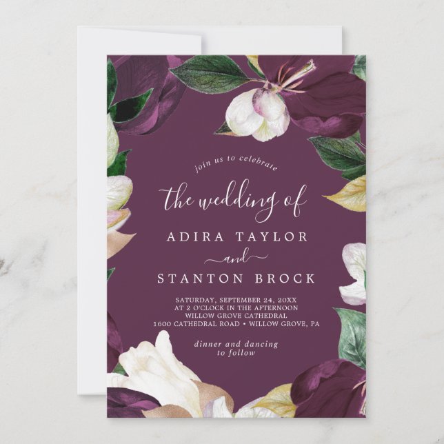 Moody Purple Blooms | Plum The Wedding Of Invitation (Front)