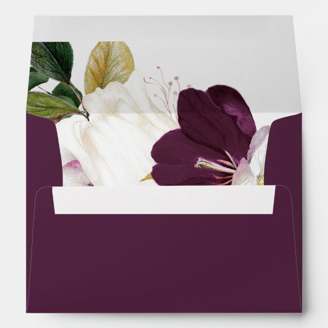 Moody Purple Blooms | Plum Wedding Invitation Envelope (Back (Bottom))