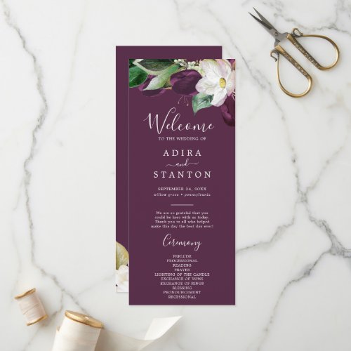 Moody Purple Blooms  Plum Wedding Program