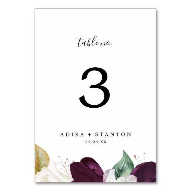 Moody Purple Blooms Table Number (Front)