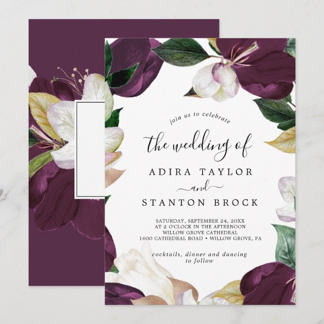 Moody Purple Blooms The Wedding Of Invitation (Front/Back)