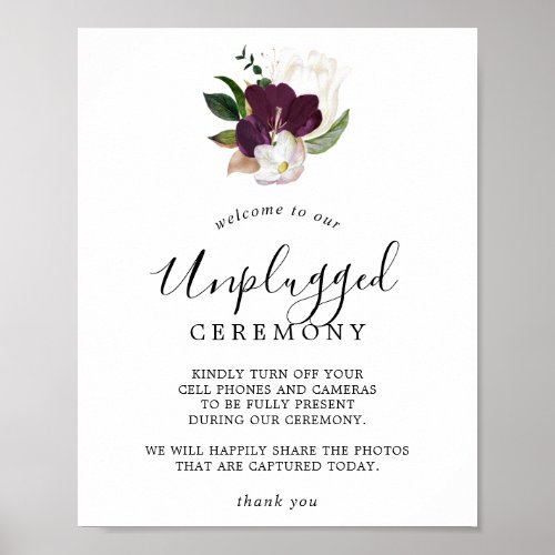 Moody Purple Blooms Unplugged Ceremony Sign