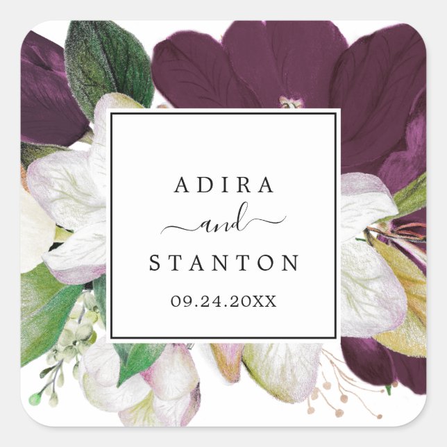 Moody Purple Blooms Wedding Envelope Seals (Front)