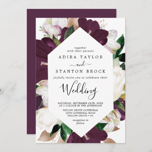 Moody Purple Blooms Wedding Invitation