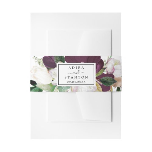 Moody Purple Blooms Wedding Invitation Belly Band