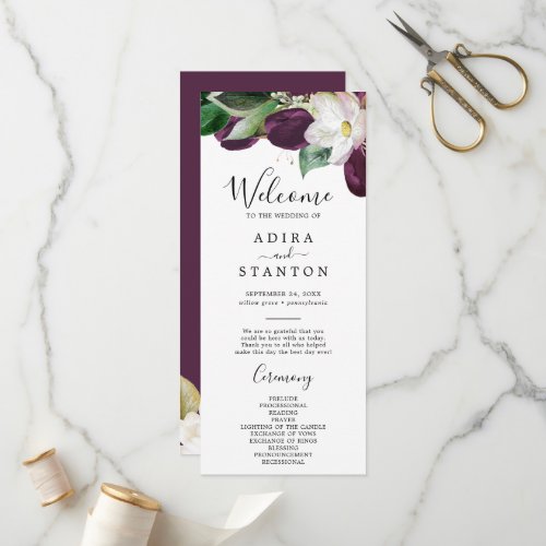 Moody Purple Blooms Wedding Program