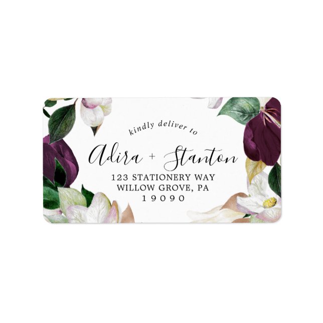 Moody Purple Blooms Wedding RSVP Address Labels (Front)