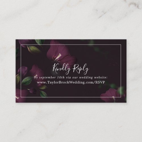Moody Purple Blooms Wedding Website RSVP Enclosure Card