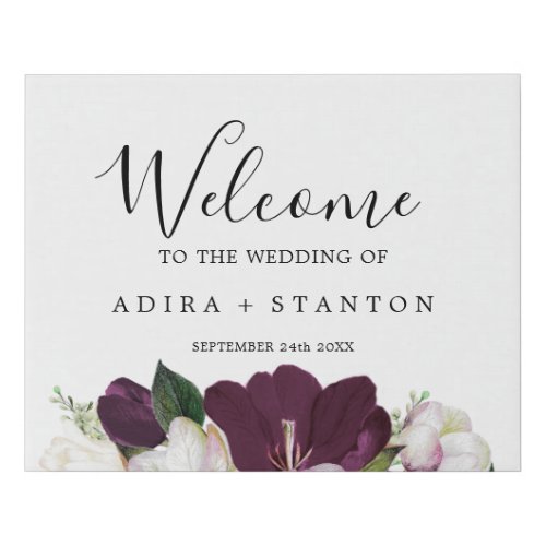 Moody Purple Blooms Wedding Welcome Faux Canvas Print