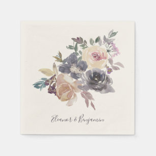 Moody Purple Blush Watercolor Floral Wedding Napkins