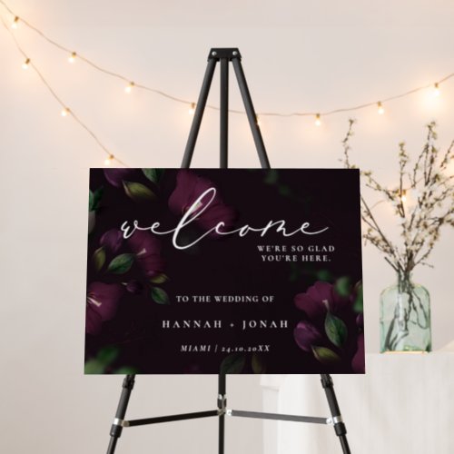 Moody Purple Calligraphy Wedding welcome sign