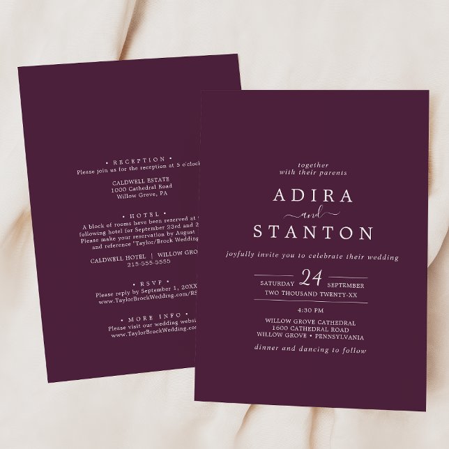 Moody Purple Coordinate Plum All In One Wedding Invitation (Creator Uploaded)