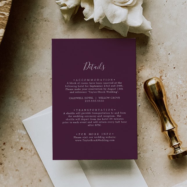 Moody Purple Coordinate Plum Wedding Details Enclosure Card (Creator Uploaded)