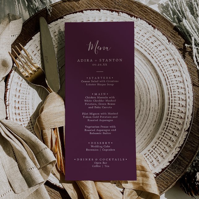Moody Purple Coordinate Plum Wedding Dinner Menu (Creator Uploaded)