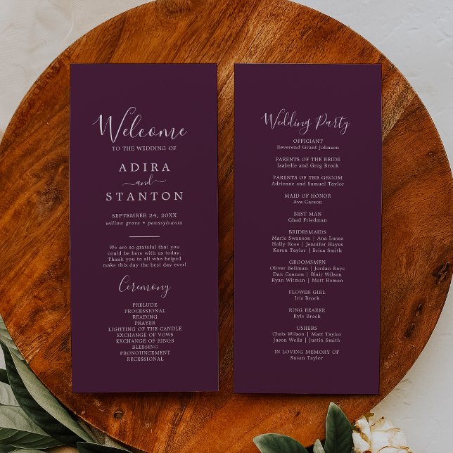 Moody Purple Coordinate Plum Wedding Program (Creator Uploaded)