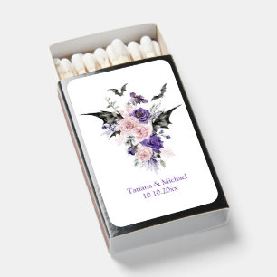 Moody Purple Floral Blush Rose Gothic Wedding Matchboxes