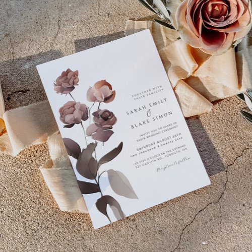 Moody Purple Floral Fall Winter Wedding Invitation