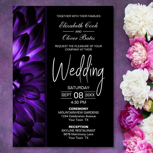 Moody Purple Floral Wedding Invitation